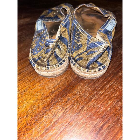 PRADA Casual Preppy Festival Brocade Navy Blue & Gold Fabric Espadrilles 37 / 7 - Picture 6 of 15